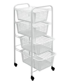 Metaltex Opbergrek met Wielen + 4 Manden 83x38x30 cm Wit