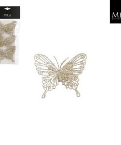 Mica Decoations Clip Vlinder 10x8 cm 3 Stuks Champagne