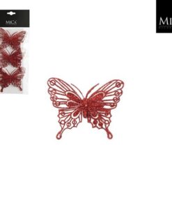 Mica Decoations Clip Vlinder 10x8 cm 3 Stuks Rood