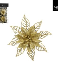 Mica Decorations Clip Poinsettia 2x16 cm 2 Stuks Goud