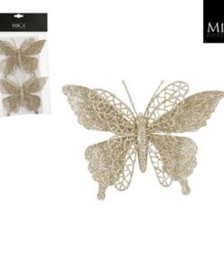 Mica Decorations Clip Vlinder 16x11 cm 2 Stuks Champagne