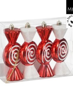 Mica Decorations Snoep Hangers 12.5x6x4.5 cm 4 Stuks Rood/Wit