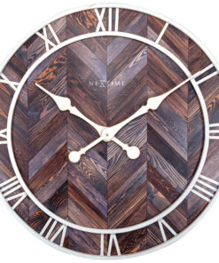 NeXtime NE-3245BR - Wandklok - Ø 58 Cm - Hout/Metaal - Donkerbruin - 'Roman Vintage'