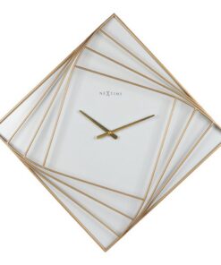 NeXtime NE-3268 Turning Square Wandklok Groot 85 cm Goud/Wit/Metaal
