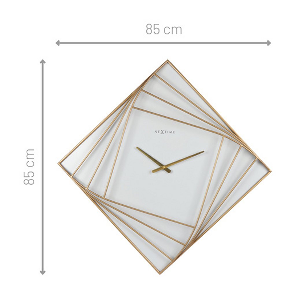 NeXtime NE-3268 Turning Square Wandklok Groot 85 cm Goud/Wit/Metaal - Image 5