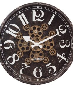 NeXtime NE-3282ZW Klok Henry 50 cm + Bewegende Tandwielen Zwart