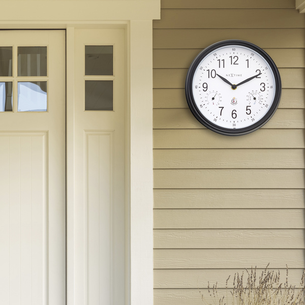 NeXtime NE-4318WI Buitenklok Jasmine + Thermo- en Hydrometer 23.5 cm Zwart/Wit - Image 4