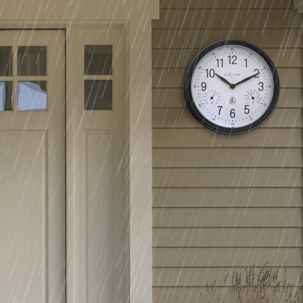 NeXtime NE-4318WI Buitenklok Jasmine + Thermo- en Hydrometer 23.5 cm Zwart/Wit - Image 5