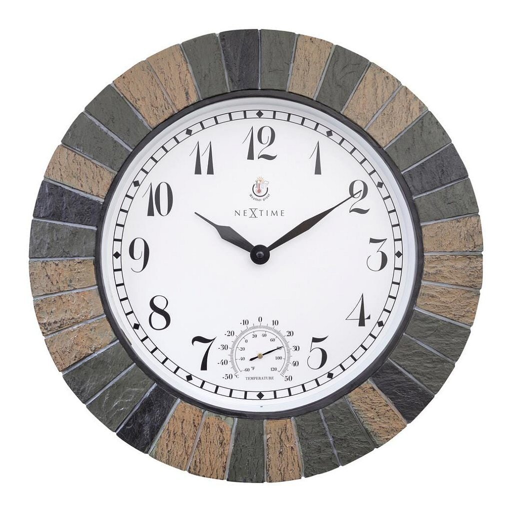 NeXtime NE-4320 Buitenklok Aster + Thermo- en Hydrometer 43.5 cm Steenlook
