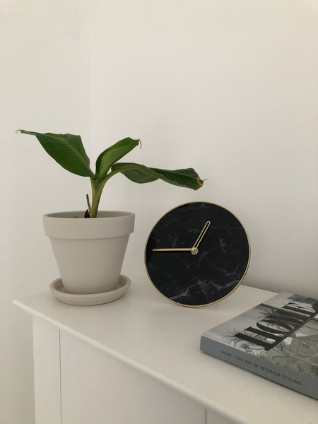 NeXtime NE-5222ZW Tafelklok Marble Table Dia 20cm Glas Zwart - Image 5