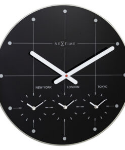 NeXtime NE-8197ZW Wereldtijden Klok - Stille Wandklok - 43cm - Zwart - Glazen Klok - - "Big City"