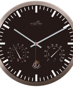NeXtime NE-90513ZW Wandklok + Weerstation 25cm Zwart RC Aluminium