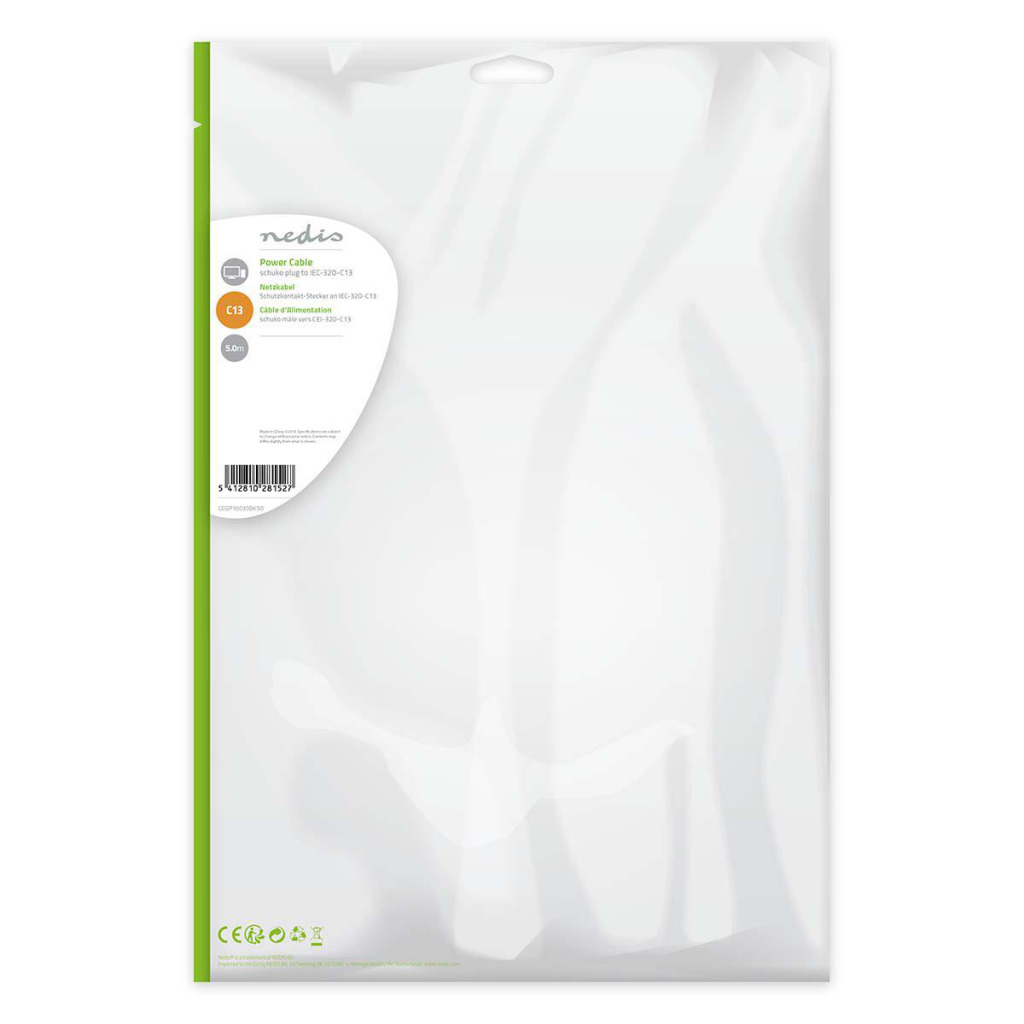 Nedis CEGP10030BK50 Voedingskabel Schuko Male - Iec-320-c13 5,0 M Zwart - Image 3