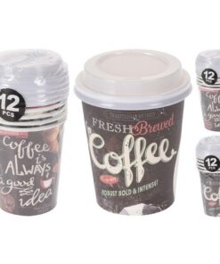 Papieren Beker met Plastic Deksel 6 Stuks verschillende kleuren