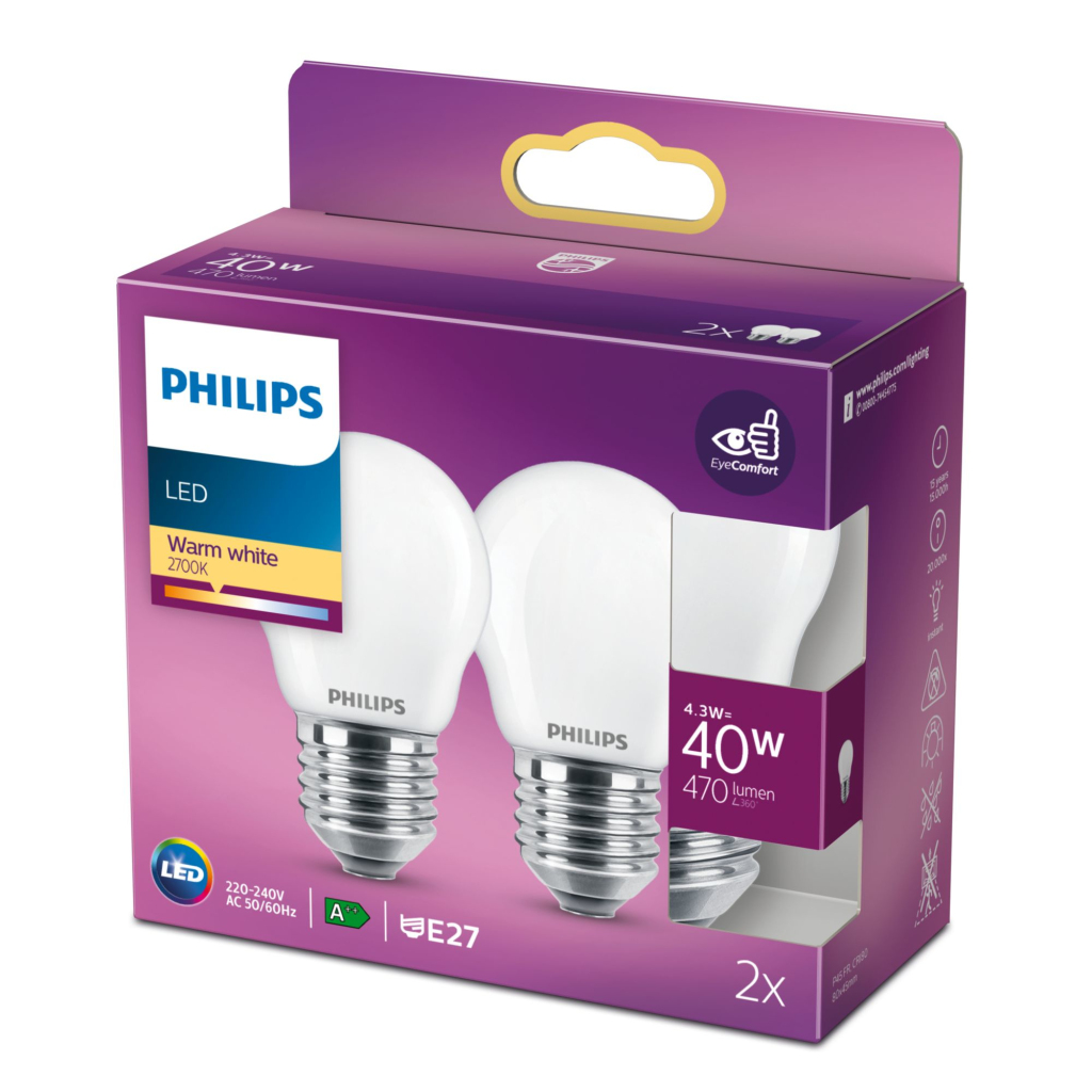 Philips Classic LED Lamp 40W E27 Warm Wit 2 Stuks - Image 2
