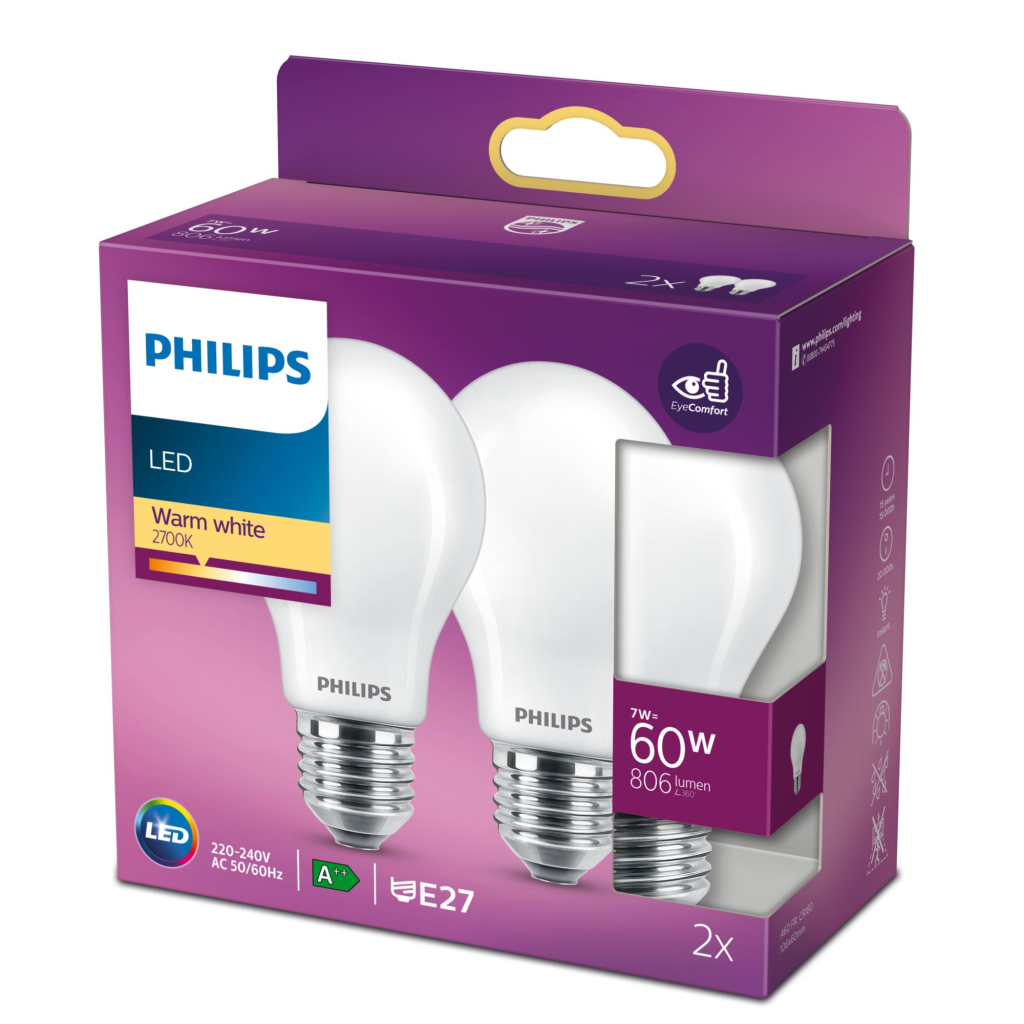 Philips LED Classic Lamp 60W E27 Warm Wit 2 Stuks - Image 2