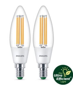 Philips Ultra Efficient LED Kaarslamp 40W E14 Wit Licht 2 Stuks