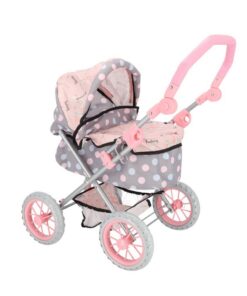 Poppenwagen 65x35.5x75 cm Grijs/Roze