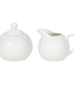 Porseleinen Melkkan en Suikerpot met Diamond Motief Wit