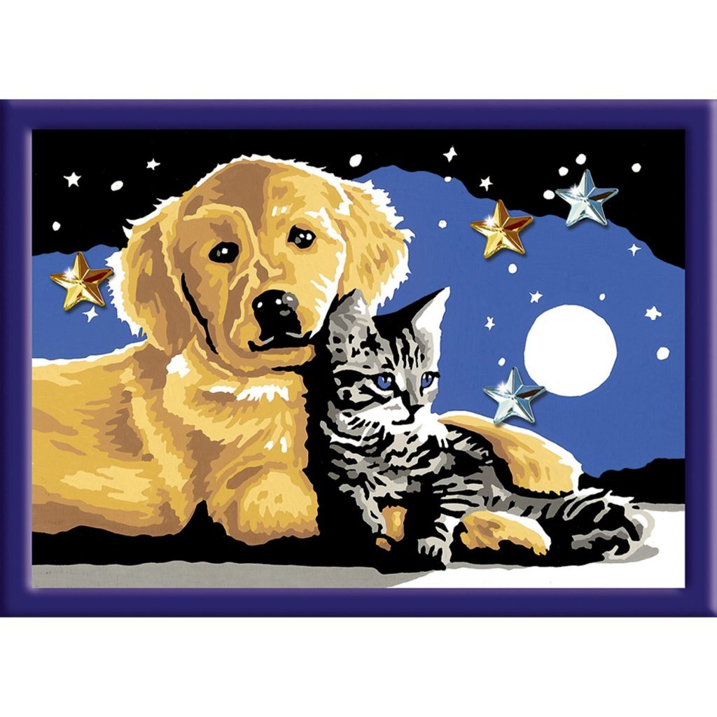 Ravensburger CreArt Schilderen op Nummer Hond en Poes Glitter - Image 2