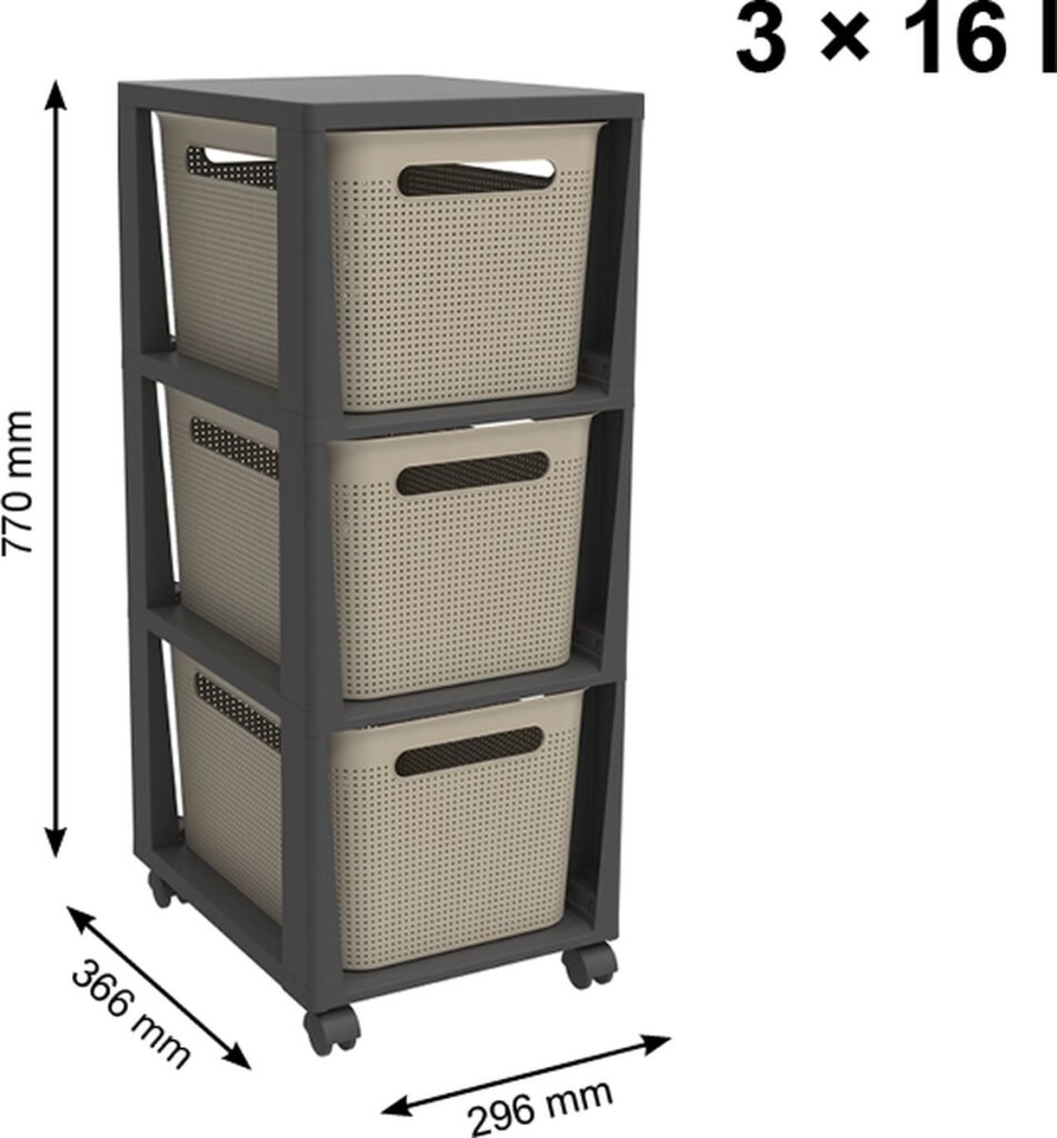 Rotho Tower Brisen Design ladekast 3x16L met Wielen Cappuccino - Image 2