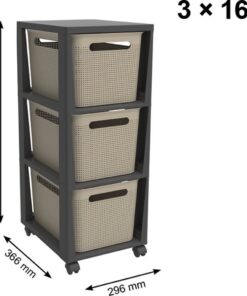 Alternative view of Rotho Tower Brisen Design ladekast 3x16L met Wielen Cappuccino