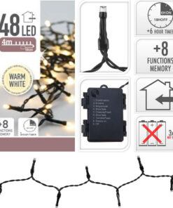 S.I.A. Batterij LED Verlichting 48 LEDs 350 cm Warm Wit Licht Zwart