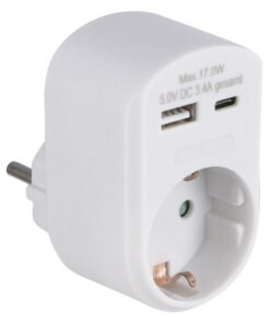 Scanpart Doorvoerstekker met RA en 1x USB-A + 1x USB-C Wit