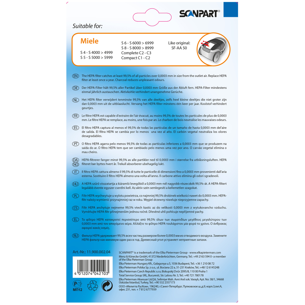 Scanpart Miele Hepa En Koolst Filt Sfaa50 - Image 3