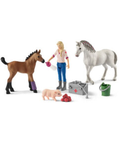 Schleich Dierenarts met Merrie en Veulen + Biggetje