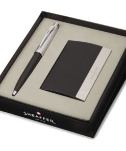 Sheaffer SF-G2931351-3 Balpen 100 M Giftset Glossy Black Barrel- Brushed Nickel Plated + Visitekaarthouder