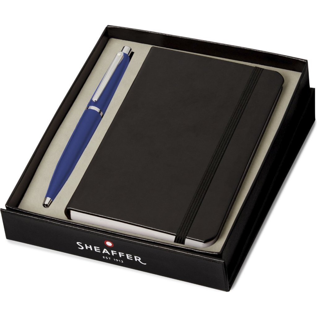 Sheaffer SF-G2940151-4 Balpen VFM Giftset Neon Blue Nickel Plated + A6 Notebook