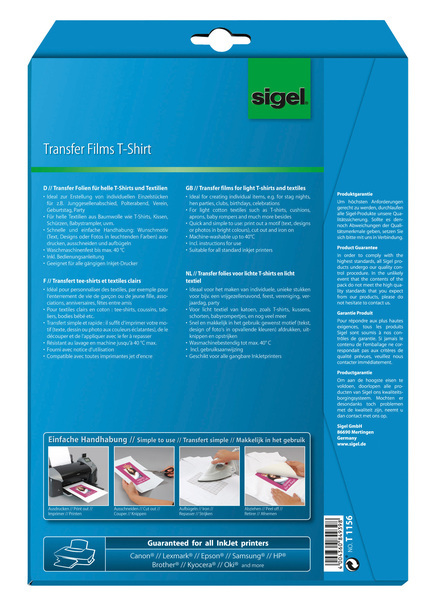 Sigel SI-T1156 Inkjetfolie A4 Transfer Blanco 6 Stuks Voor Lichte Kleding/textiel +6 Gratis - Image 2