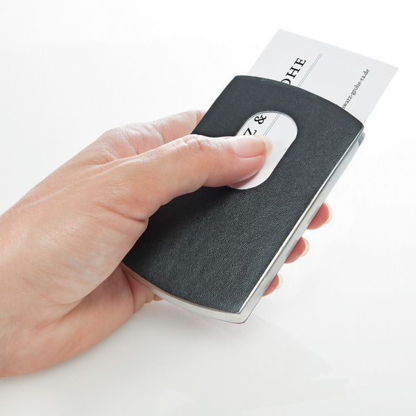 Sigel SI-VZ121 Visitekaartetui Zwart Lederlook "Snap" Voor Kaarten Tot 91x57mm - Image 3