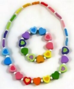 Simply for Kids Houten Kralenketting + Armbandje Hartjes