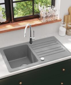 Spoelbak graniet enkele bak met afvoer omkeerbaar grijs