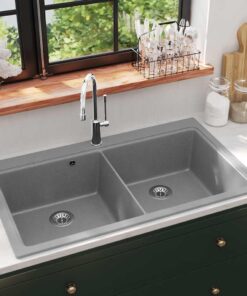 Spoelbak opbouw graniet dubbele bak grijs