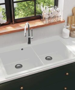 Spoelbak opbouw graniet dubbele bak wit