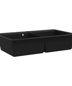 Spoelbak opbouw graniet dubbele bak zwart