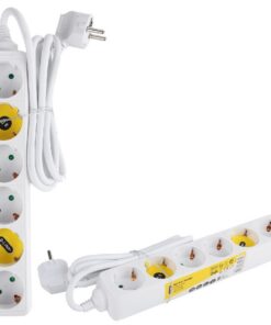 Stekkerdoos 6-Voudig Randaarde 3x1.5 mm 1.5 mtr Wit/Geel