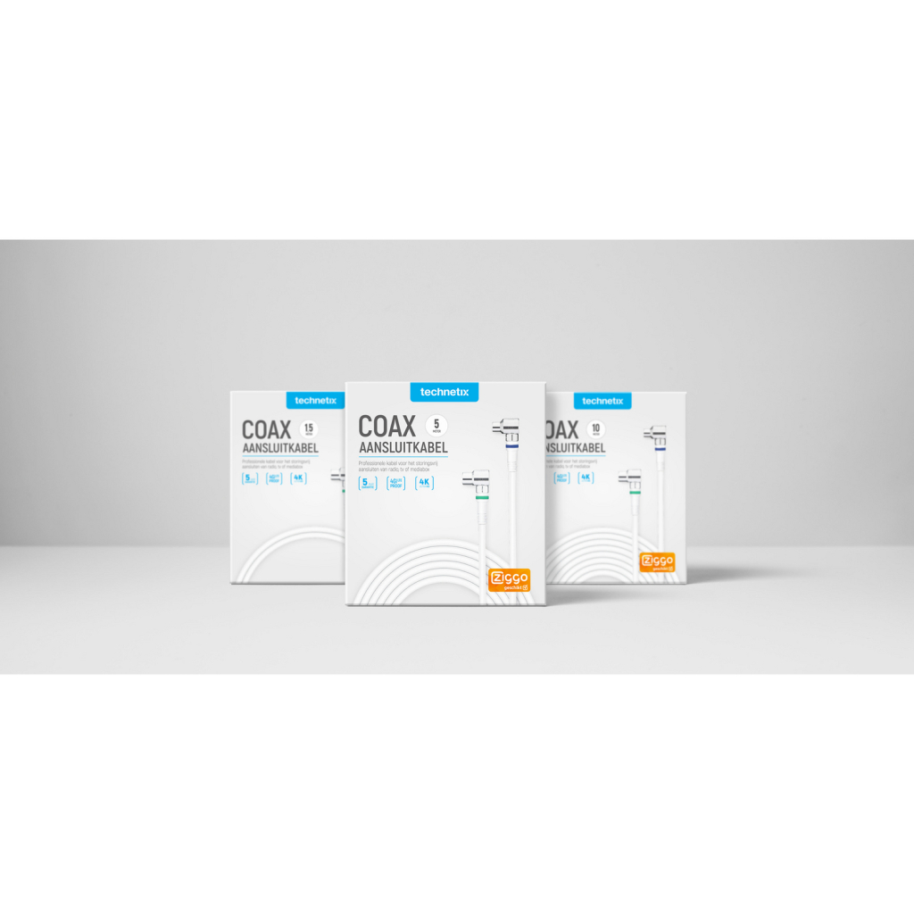 Technetix TN-RLA 21-1.5S Coaxkabel Male - Female Haaks 90° 1.5 M Wit/zilver - Image 5