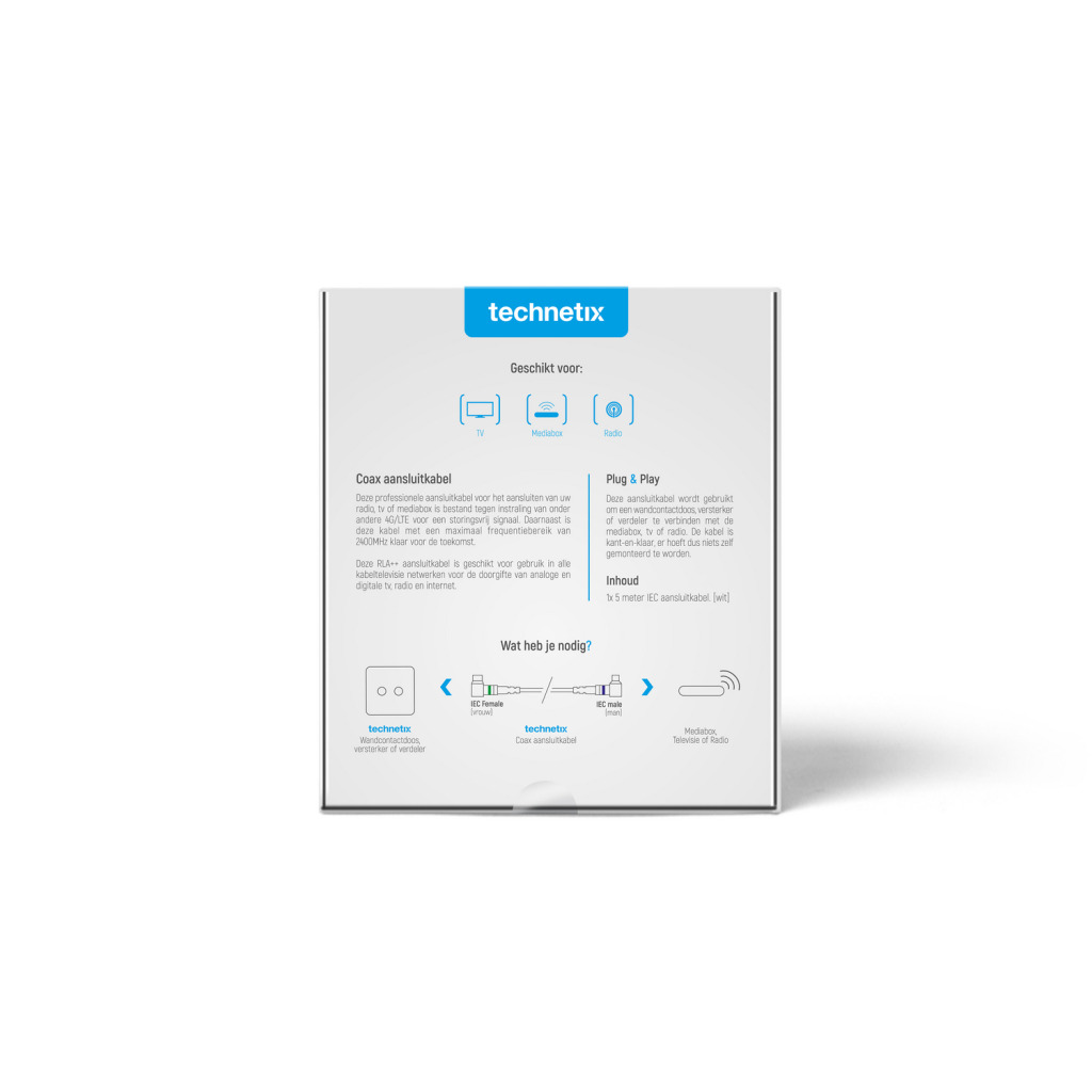 Technetix TN-RLA 21-5-S Coaxkabel Male - Female Haaks 90° 5 M Wit/zilver - Image 4