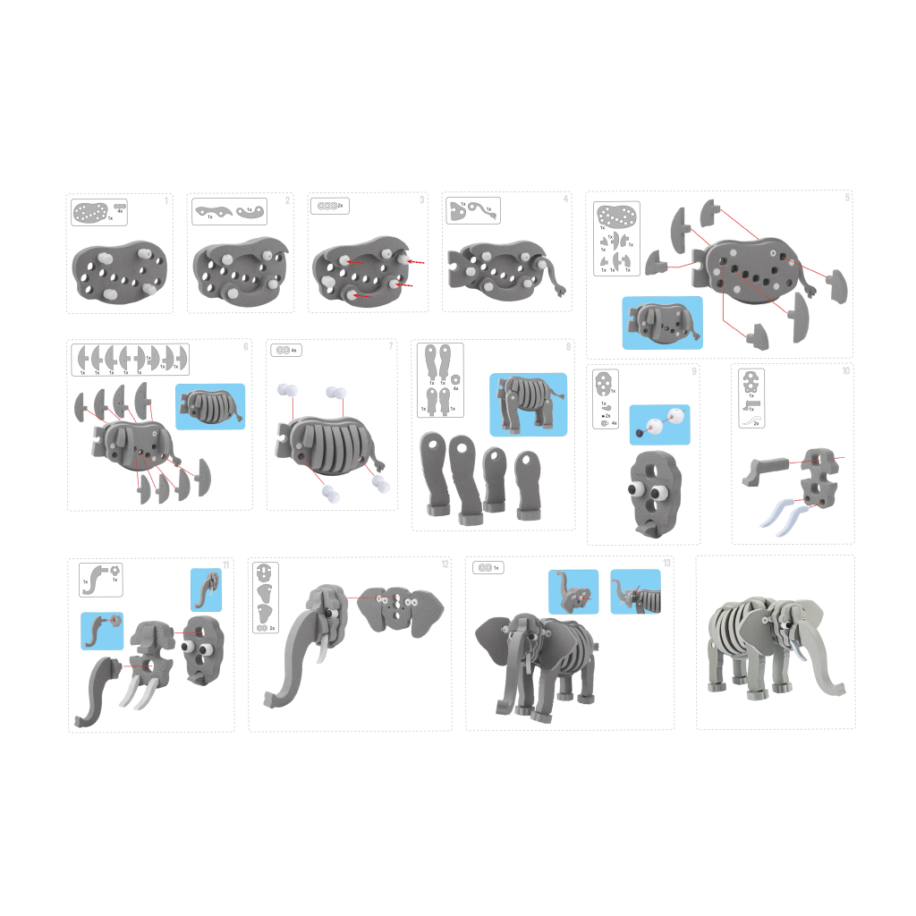 Toi-toys 3D Puzzel Olifant Junior 31,5 Cm Foam Grijs 75-delig - Image 5