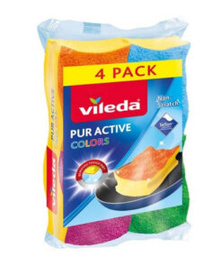 Vileda Pur Active Colors Schuursponsen 4 Stuks Blauw/Oranje/Groen/Roze