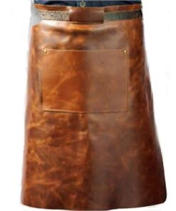 Vitello Leren Barbecue Schort met Zak 60 cm Lang Cognac