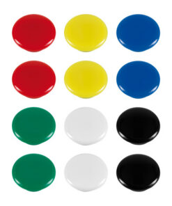 Westcott AC-E10834 Magneet Assorti Kleurpak à 12st. Ø 20x8mm. Assorti Kleuren. Cap: 4-6 A4 A 80gram
