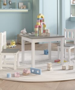 vidaXL 3-delige Kindertafel- en stoelenset MDF wit en grijs