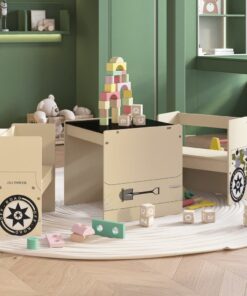 vidaXL 3-delige Kindertafel- en stoelenset off-road-auto-ontwerp MDF
