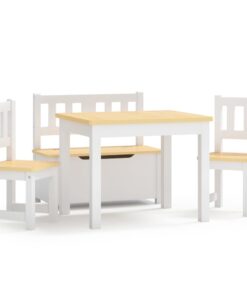 vidaXL 4-delige Kindertafel- en stoelenset MDF wit en beige