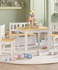 vidaXL 4-delige Kindertafel- en stoelenset MDF wit en beige